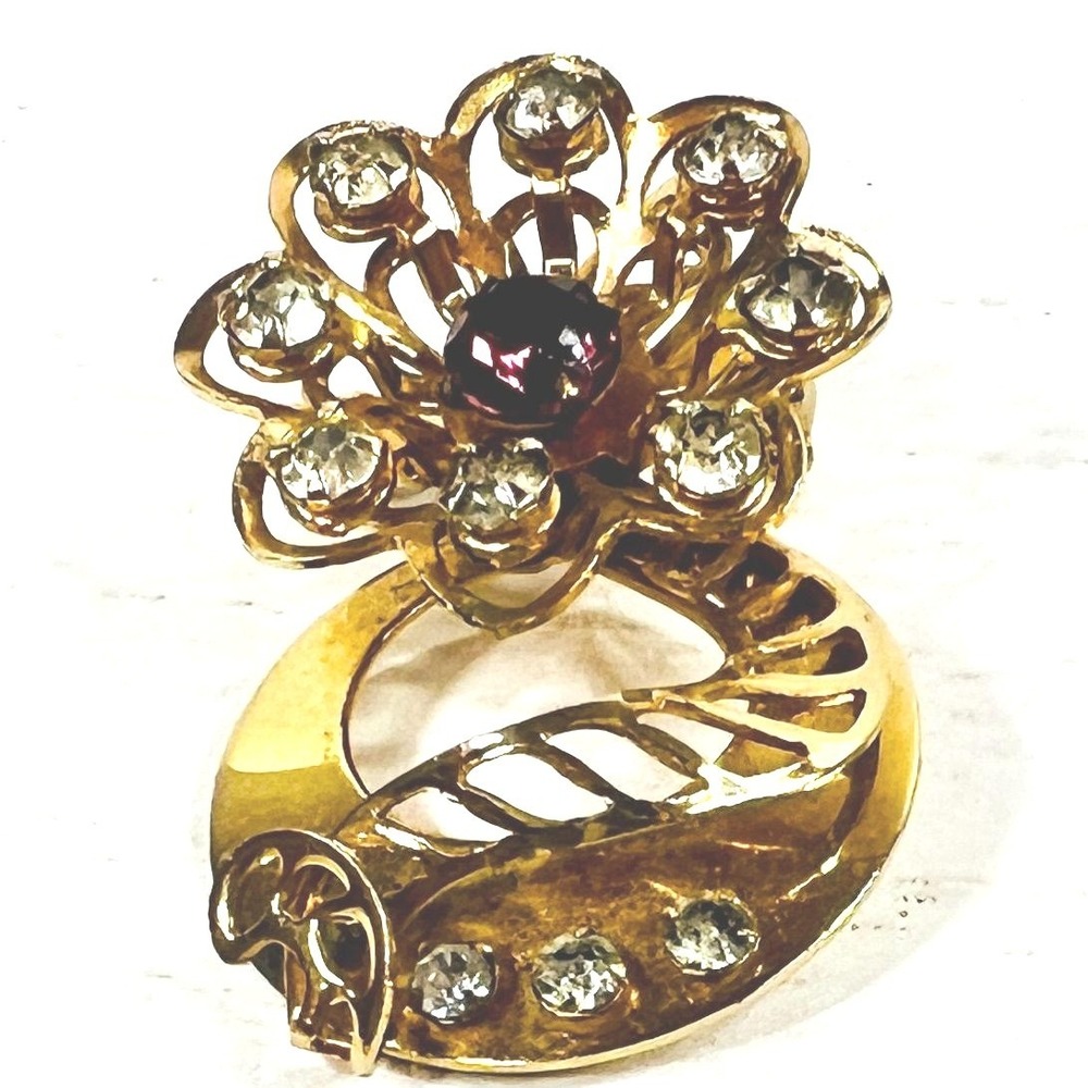Vintage Rhinestone Brooch Pin Pendant Purple Flower Atomic Age Ladder Gold Tone - Picture 5 of 6